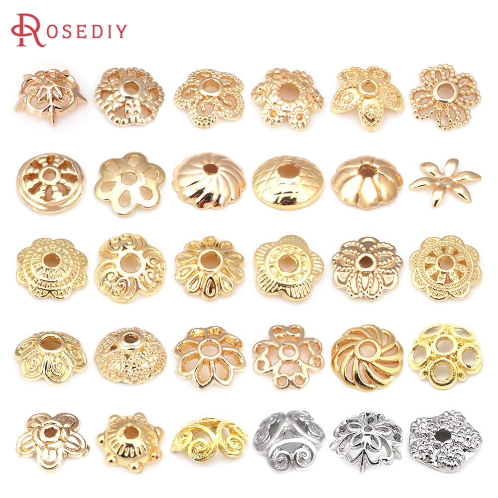 Bead Cap Flower - 18K Warna Emas Kuningan Manik-manik Bunga