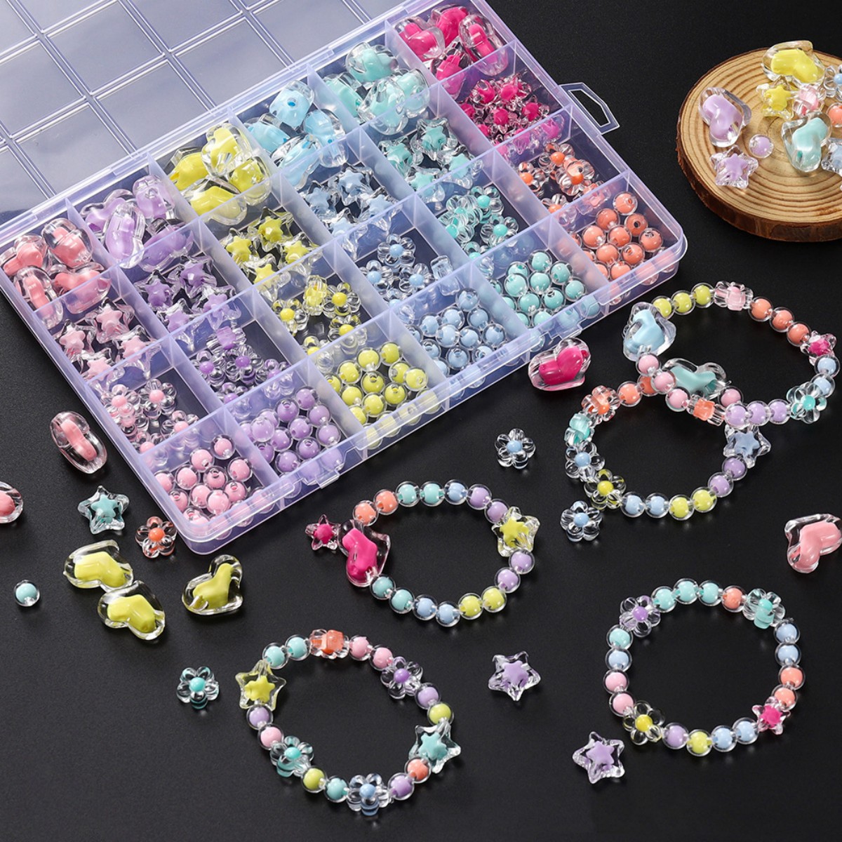 Jewelry Making Birthday Party - 174pcs/Kotak Manik-manik Akrilik Bentuk Hati, Manik-manik