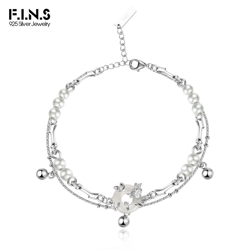 Lobster Clasp Silver - Gelang rantai ganda perhiasan tangan S925,