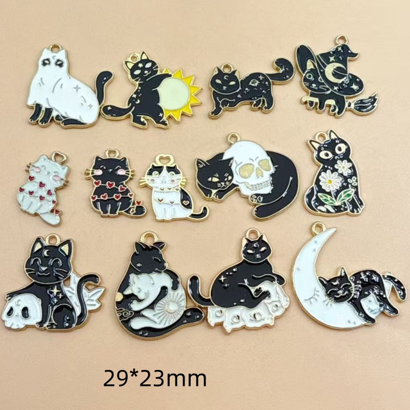Jewelry Making Factory - 10pcs Liontin Kucing Hitam Enamel Alloy
