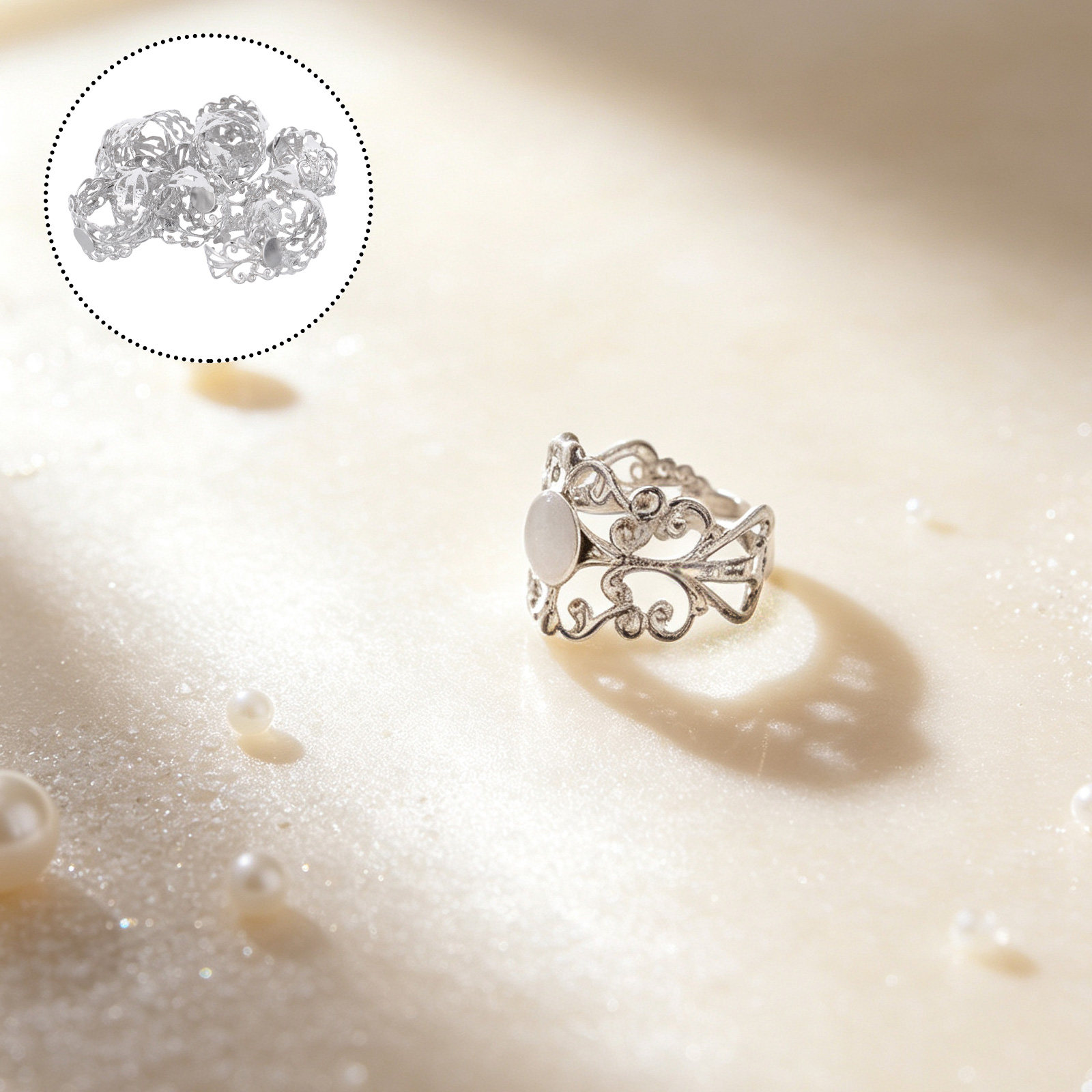 Ring Blank Adjustable - 50 Buah Cincin Oval Datar yang