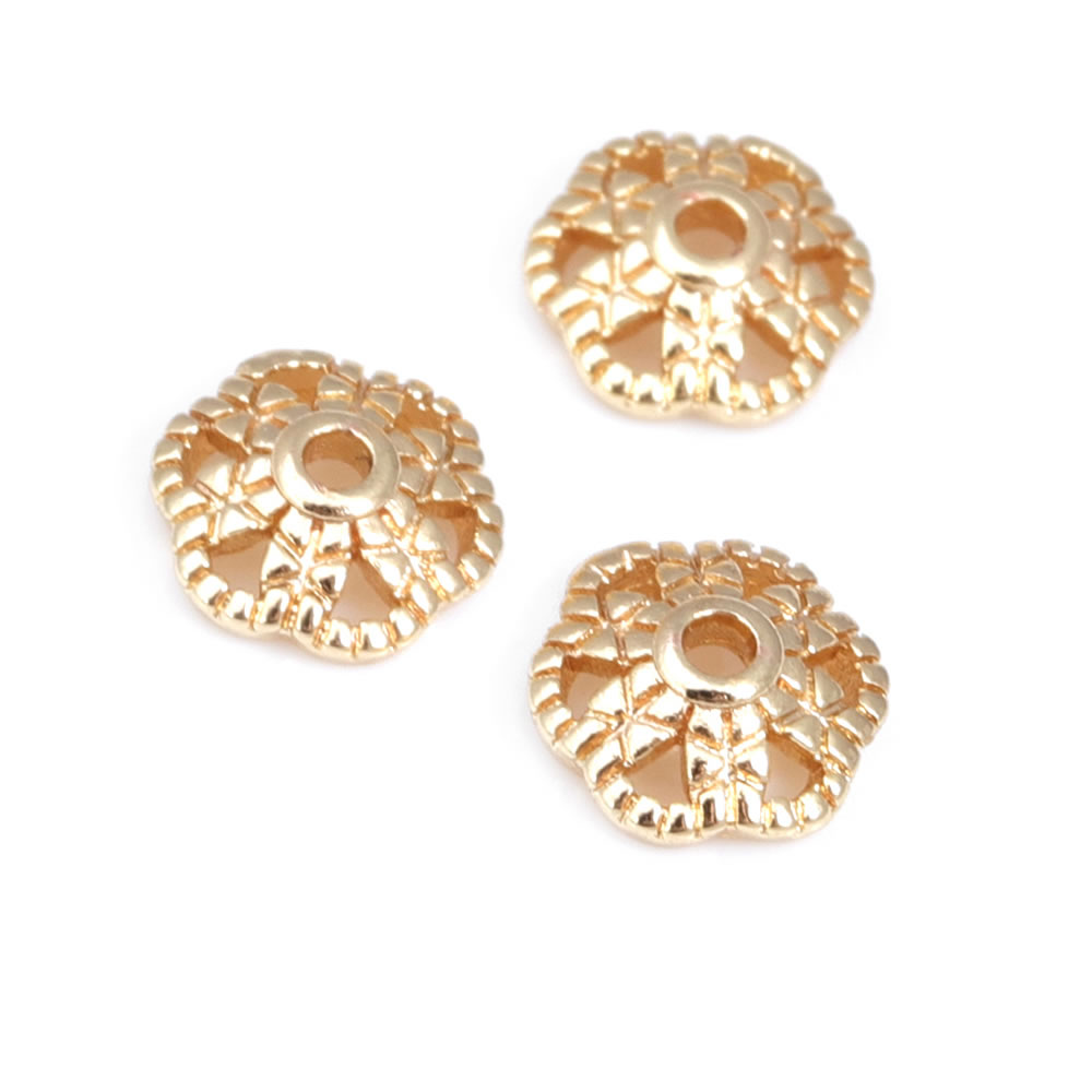 18K Warna Emas Kuningan Manik- - Bead Cap Flower ulasan dan harga