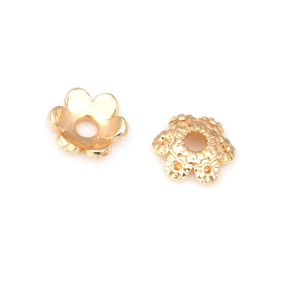 18K Warna Emas Kuningan Manik- - Bead Cap Flower ulasan dan harga